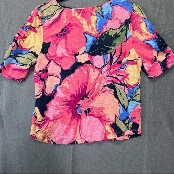 Chicos medium Linen Floral Ruched Sleeve Tee - Picture 2 of 16